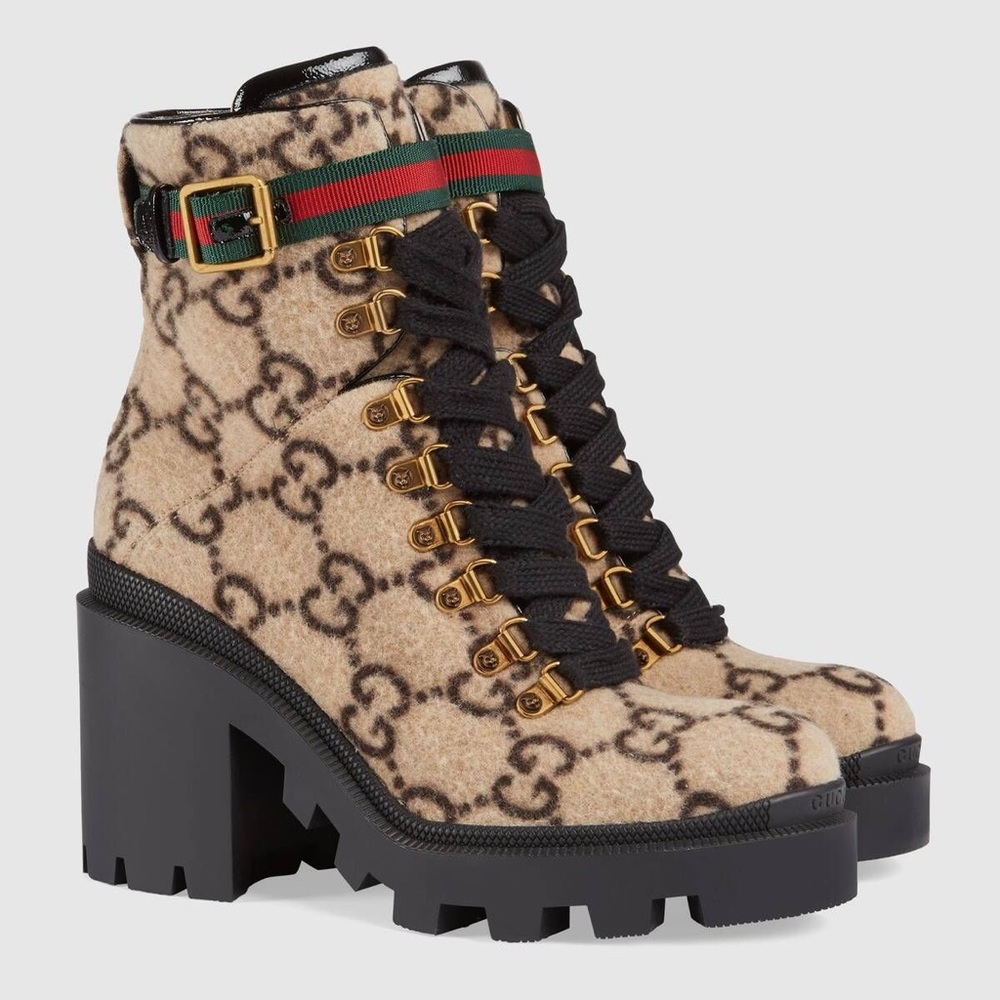 Gucci : Triple GG wool combat boots